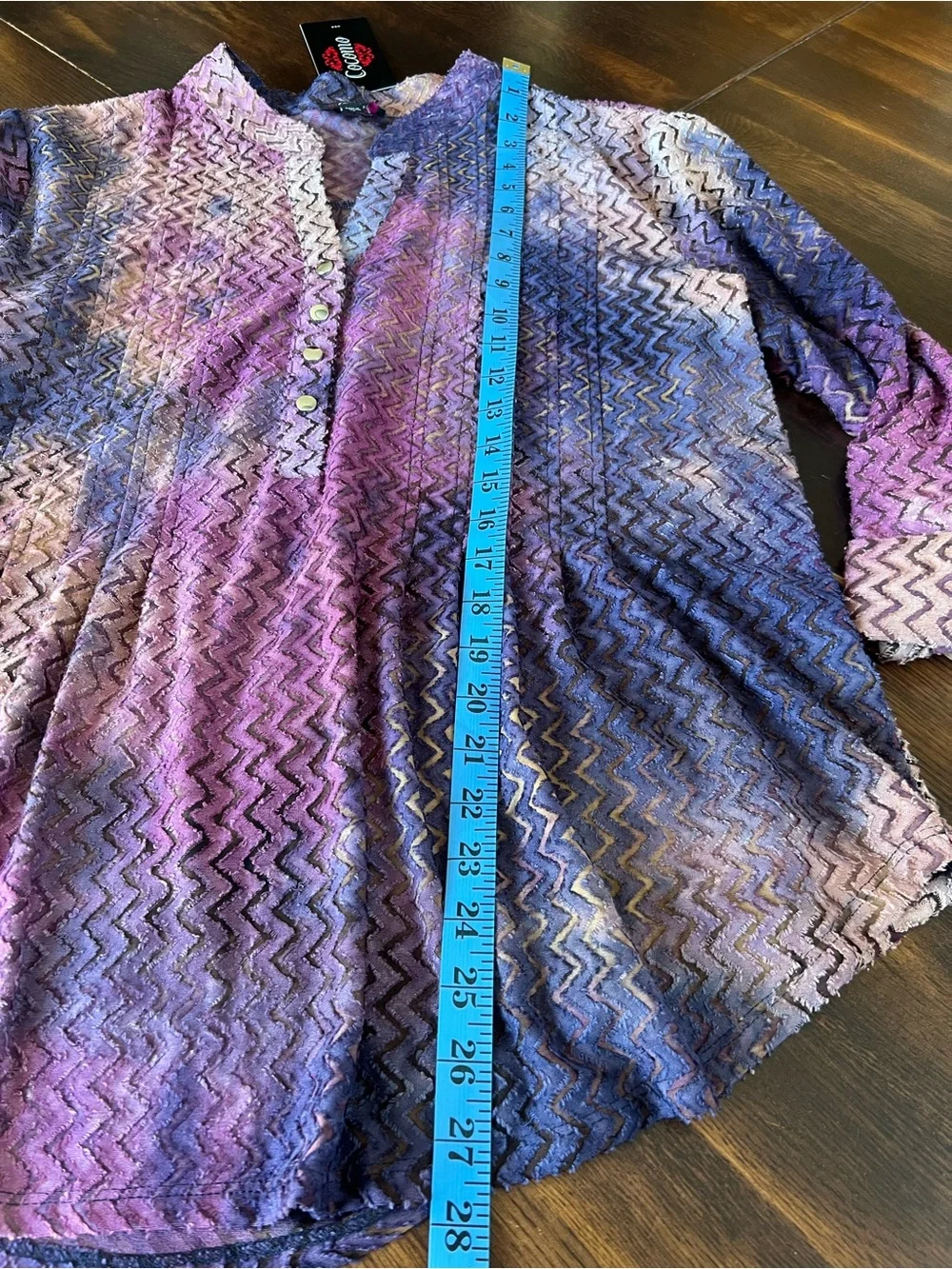 Cocomo NWT Popover Top Women’s XL Multicolor Zigzag Burnout Pleated 3/4 Sleeve - Picture 9 of 11